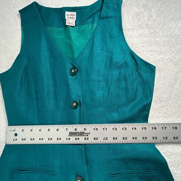 Sake Womens Teal Sleeveless Button-Front Mini Dress Size 4P Linen Blend V-Neck - Picture 8 of 10